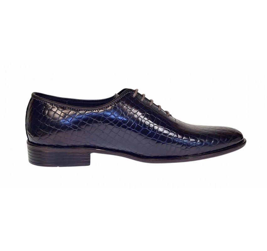 Pantofi eleganti barbati din piele naturala Havana Croco Lac Bleumarin Inchis