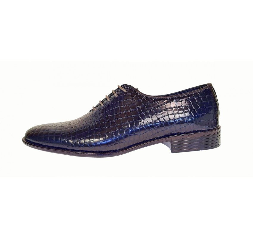 Pantofi eleganti barbati din piele naturala Havana Croco Lac Bleumarin Inchis