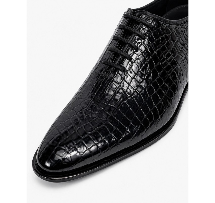 Pantofi eleganti barbati din piele naturala Havana Croco 51 Negru Lac