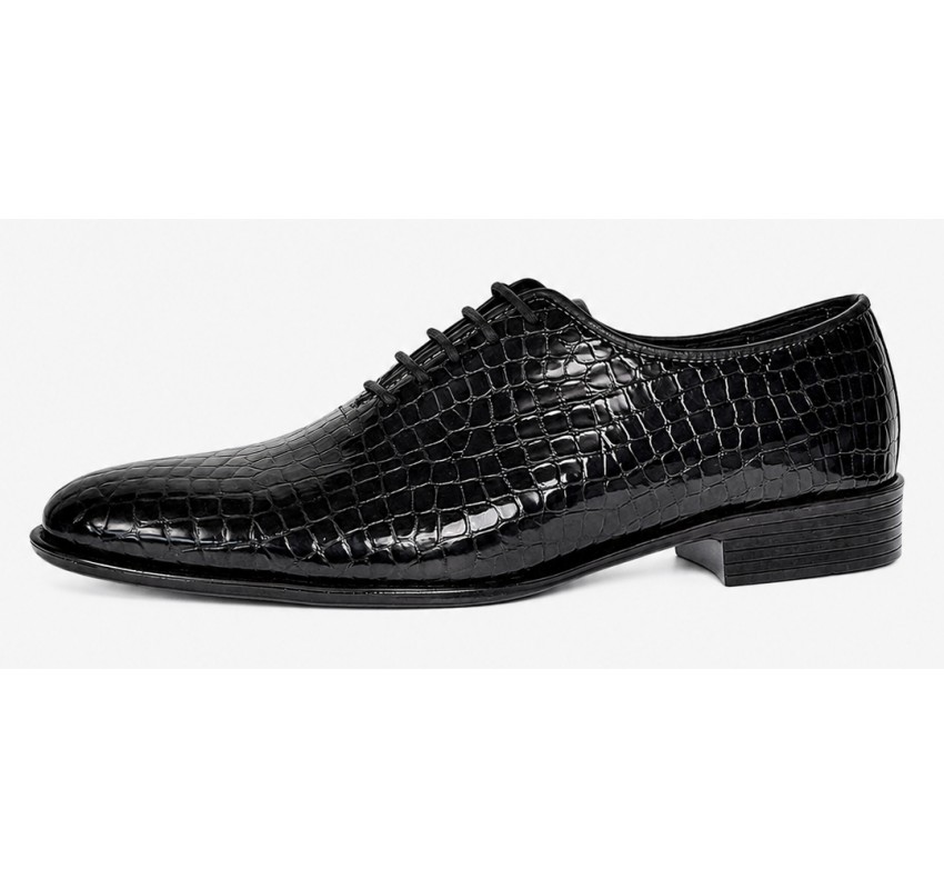 Pantofi eleganti barbati din piele naturala Havana Croco 51 Negru Lac