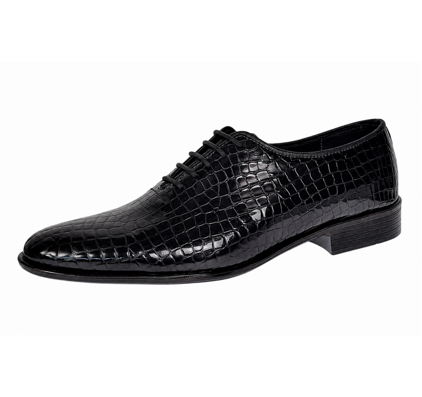 Pantofi eleganti barbati din piele naturala Havana Croco 51 Negru Lac