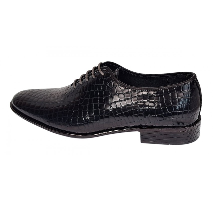Pantofi eleganti barbati din piele naturala Havana Croco Lac Negru