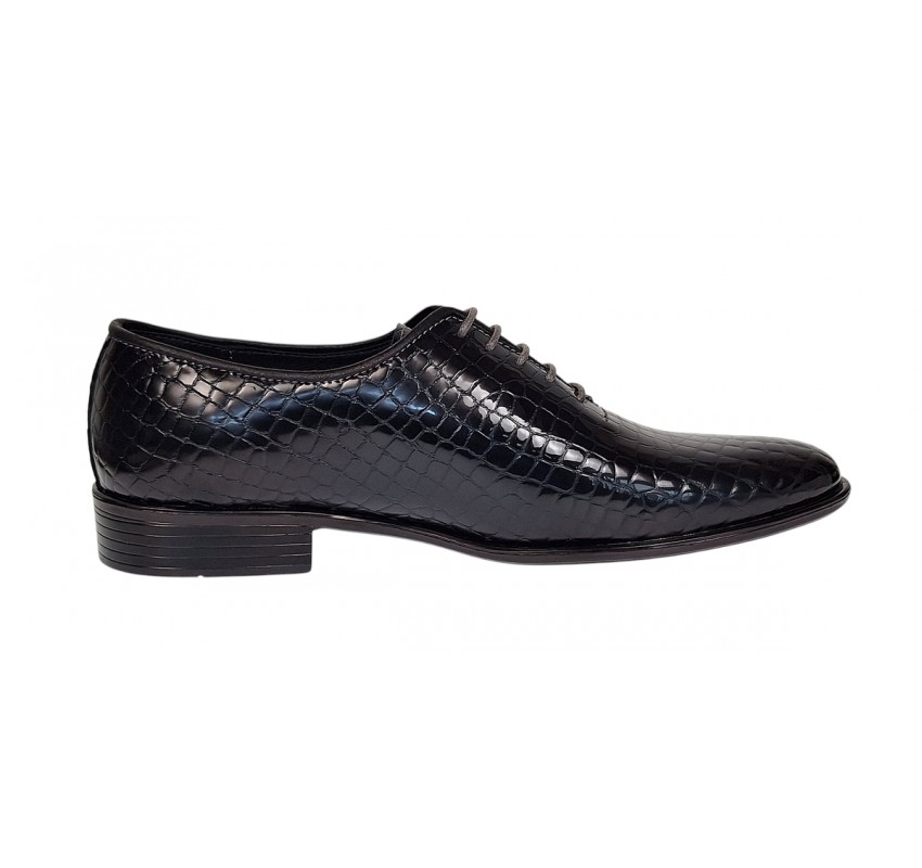 Pantofi eleganti barbati din piele naturala Havana Croco Lac Negru
