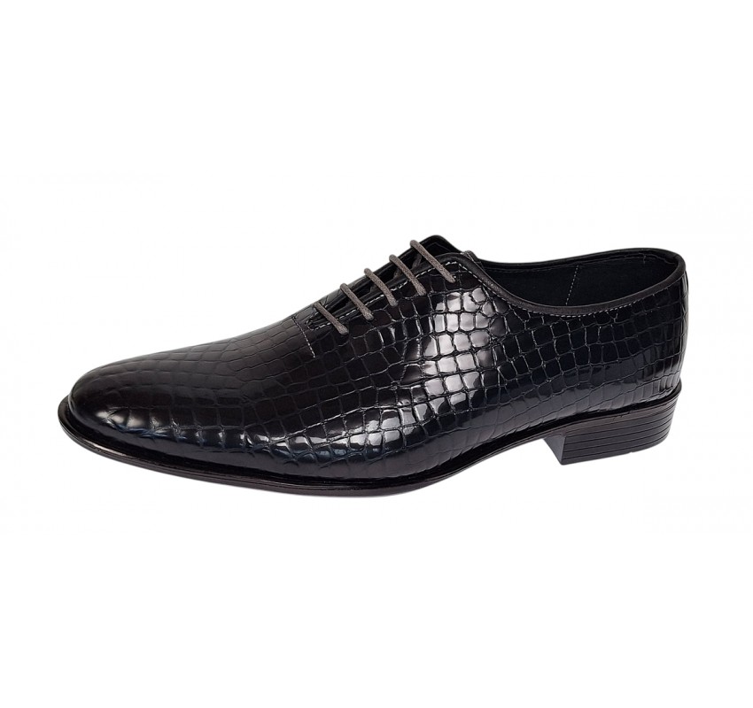 Pantofi eleganti barbati din piele naturala Havana Croco Lac Negru