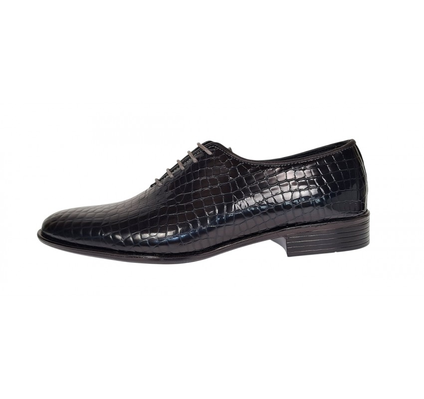 Pantofi eleganti barbati din piele naturala Havana Croco Lac Negru