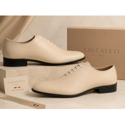 Pantofi barbati eleganti bej din piele naturala dintr-o bucata cu siret Havana GKR51TSB