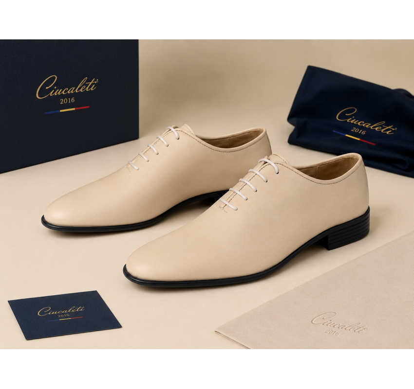 Pantofi barbati eleganti bej din piele naturala dintr-o bucata cu siret Havana GKR51TSB