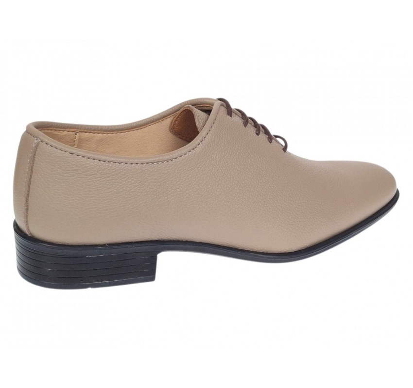 Pantofi eleganți bej pentru bărbați din piele naturală cu șiret și talpă confortabilă – GKR51TSB