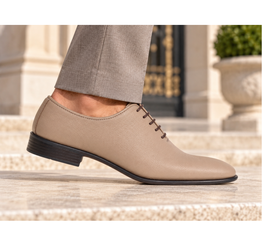 Pantofi eleganți bej pentru bărbați din piele naturală cu șiret și talpă confortabilă – GKR51TSB