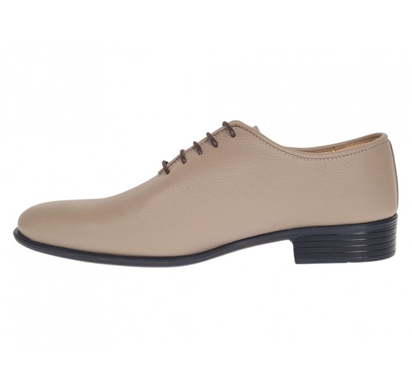 Pantofi eleganți bej pentru bărbați din piele naturală cu șiret și talpă confortabilă – GKR51TSB