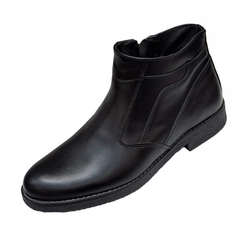 Ghete barbati casual, din piele naturala, cu fermoar, imblanite, negru, GKR SPORT - GKR61N