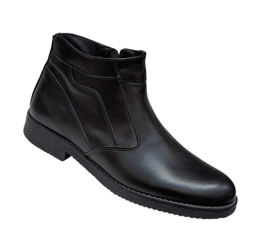 Ghete barbati casual, din piele naturala, cu fermoar, imblanite, negru, GKR SPORT - GKR61N