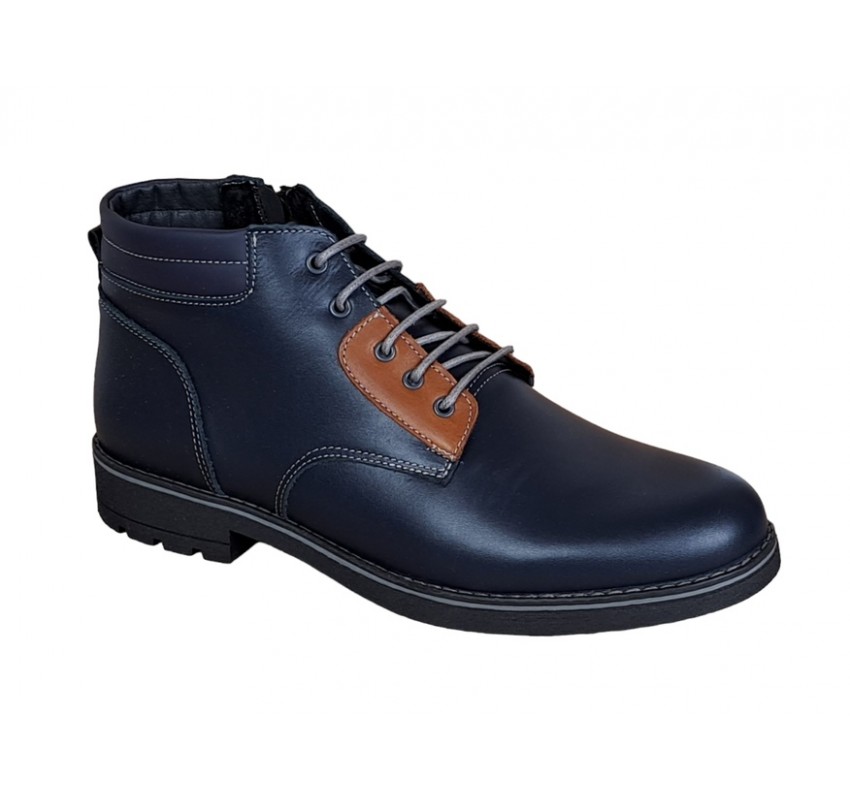 Ghete barbati casual, din piele naturala, cu siret, imblanite, bleumarin, GKR Imperium - GKR65BL