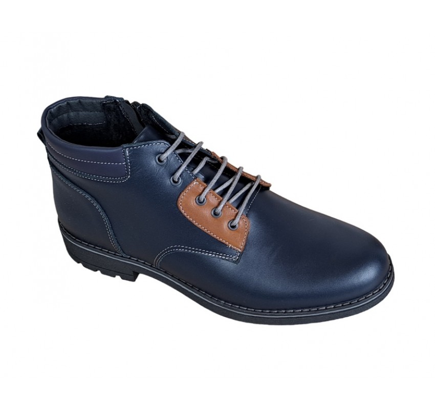 Ghete barbati casual, din piele naturala, cu siret, imblanite, bleumarin, GKR Imperium - GKR65BL