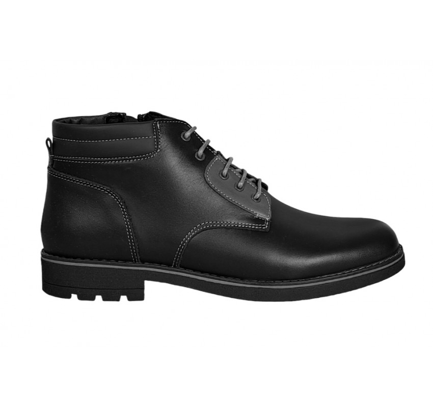 Ghete barbati casual, din piele naturala, cu siret si fermoar, imblanite, negru, GKR Imperia - GKR65N