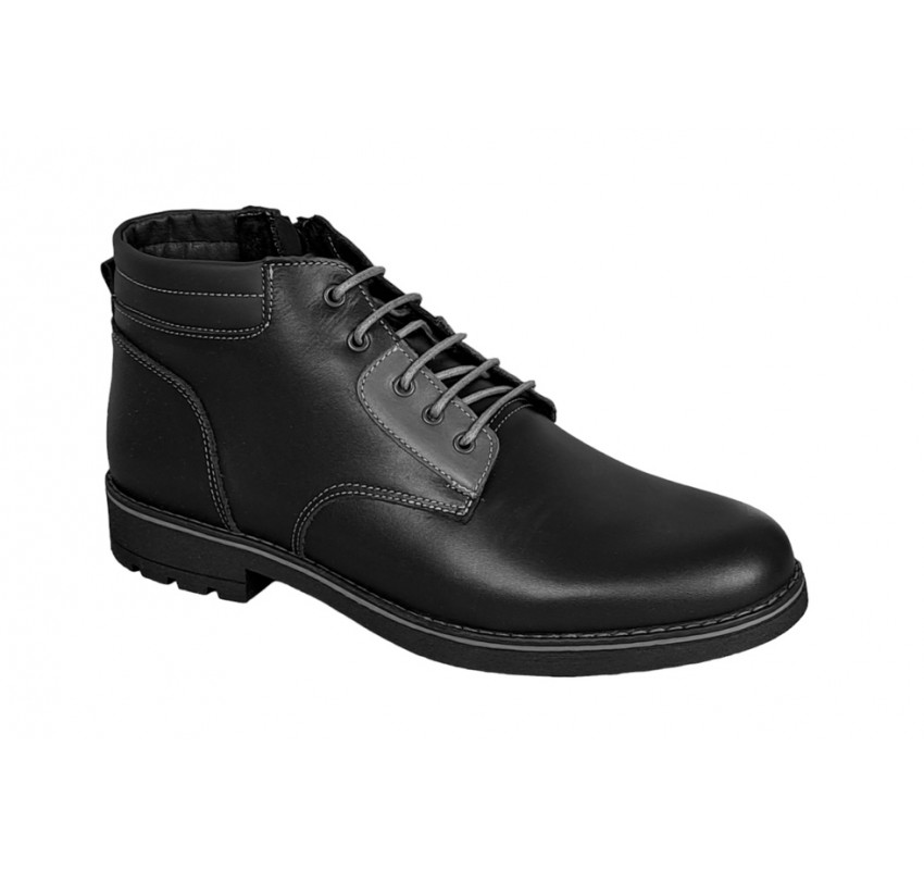 Ghete barbati casual, din piele naturala, cu siret si fermoar, imblanite, negru, GKR Imperia - GKR65N