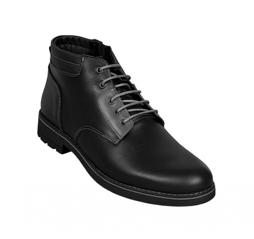 Ghete barbati casual, din piele naturala, cu siret si fermoar, imblanite, negru, GKR Imperia - GKR65N