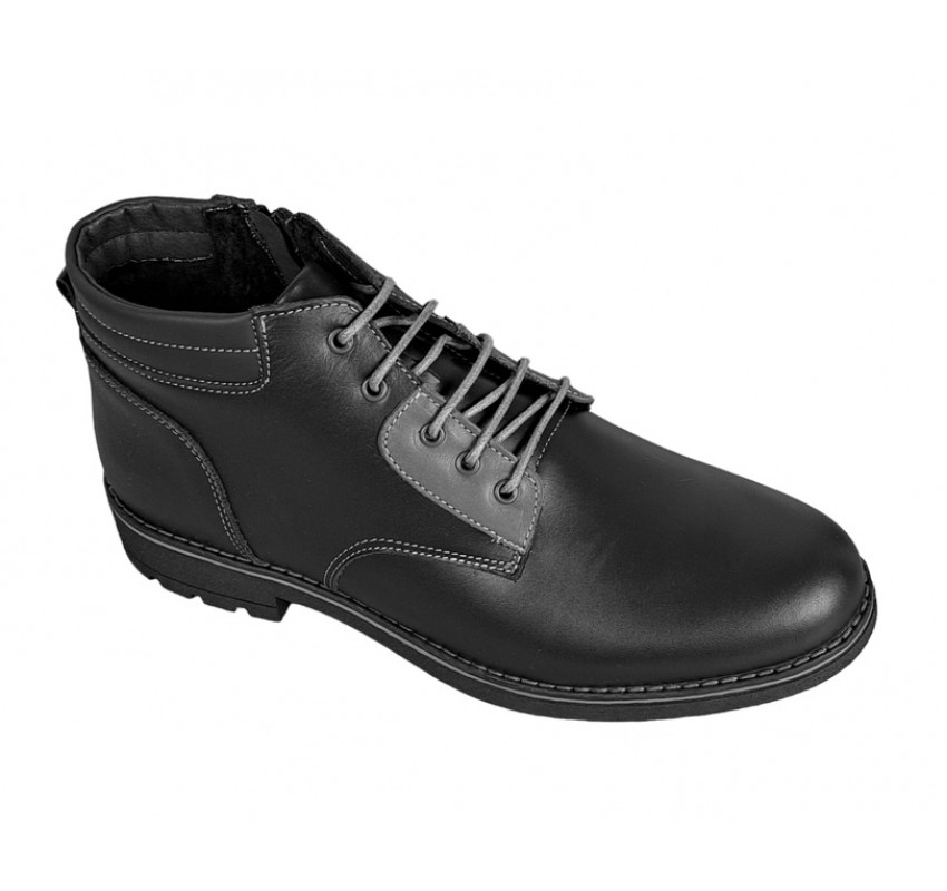 Ghete barbati casual, din piele naturala, cu siret si fermoar, imblanite, negru, GKR Imperia - GKR65N