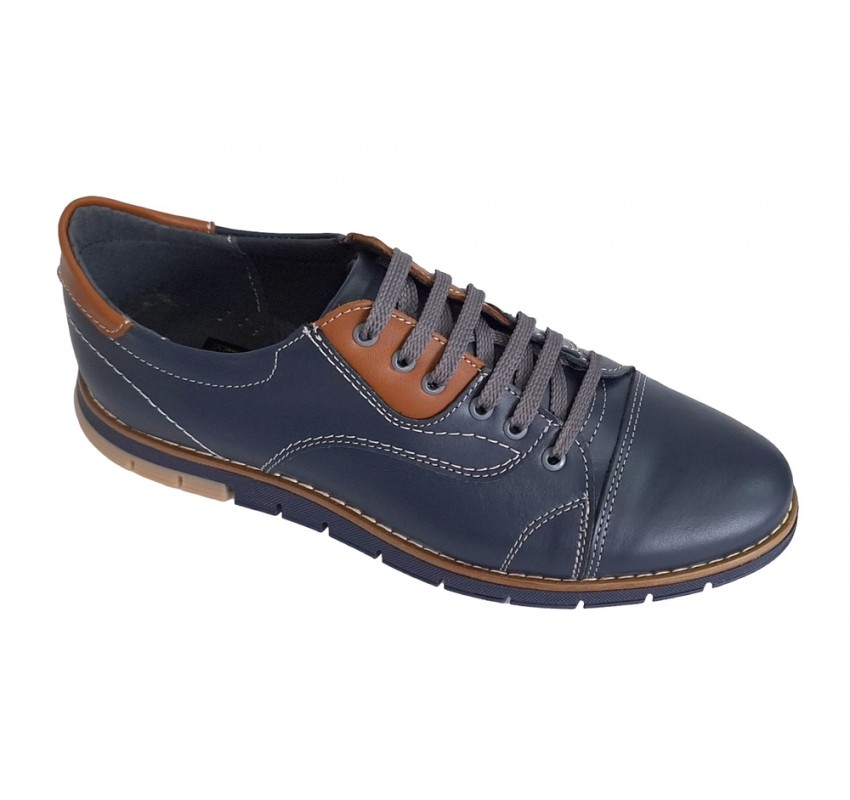 Pantofi barbati, casual din piele naturala, Bleumarin, GKR67BL