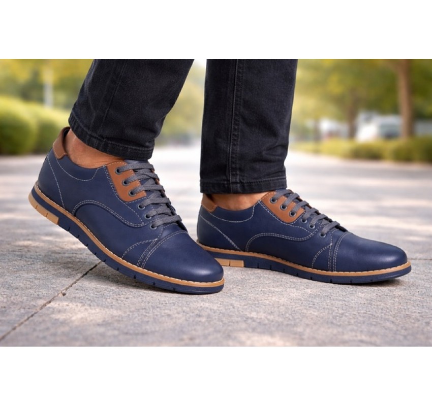 Pantofi barbati, casual din piele naturala, Bleumarin, GKR67BL