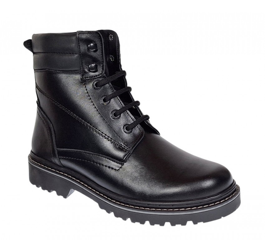 Bocanci barbati miliari din piele naturala imblaniti, model Army Force Negru GKR700N