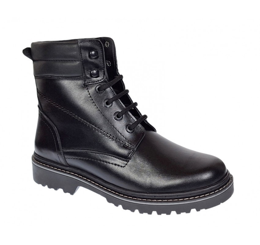 Bocanci barbati miliari din piele naturala imblaniti, model de armata Negru GKR701N