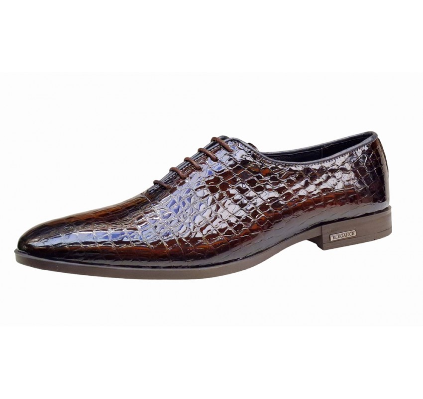 Pantofi eleganti pentru barbati, piele naturala croco, maro - GKR70M