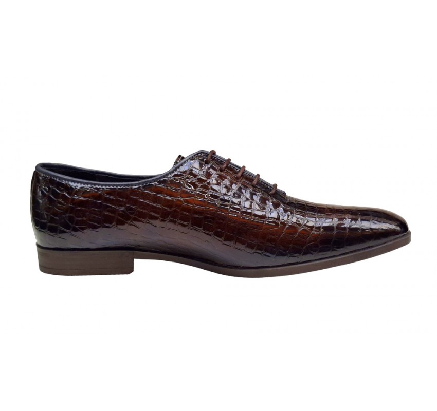 Pantofi eleganti pentru barbati, piele naturala croco, maro - GKR70M
