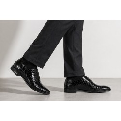 Pantofi eleganti pentru barbati, piele naturala croco Negru GKR70N