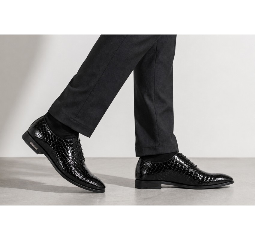 Pantofi eleganti pentru barbati, piele naturala croco Negru GKR70N