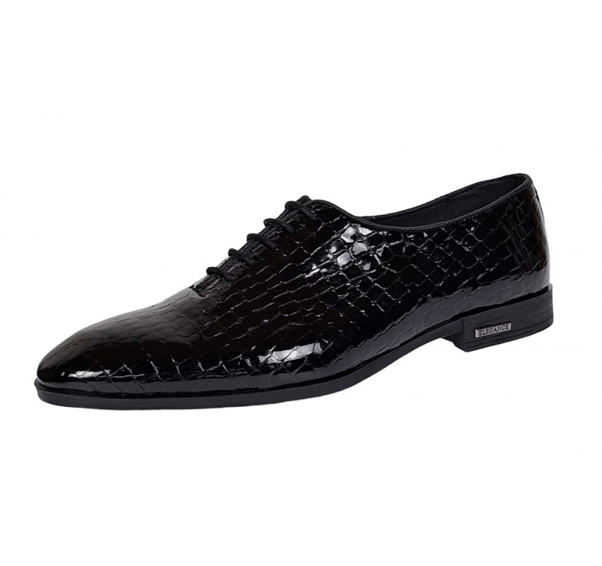 Pantofi eleganti pentru barbati, piele naturala croco, Negru - GKR70N