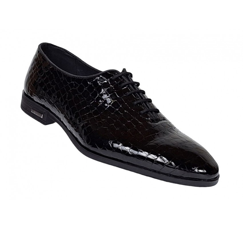 Pantofi eleganti pentru barbati, piele naturala croco, Negru - GKR70N