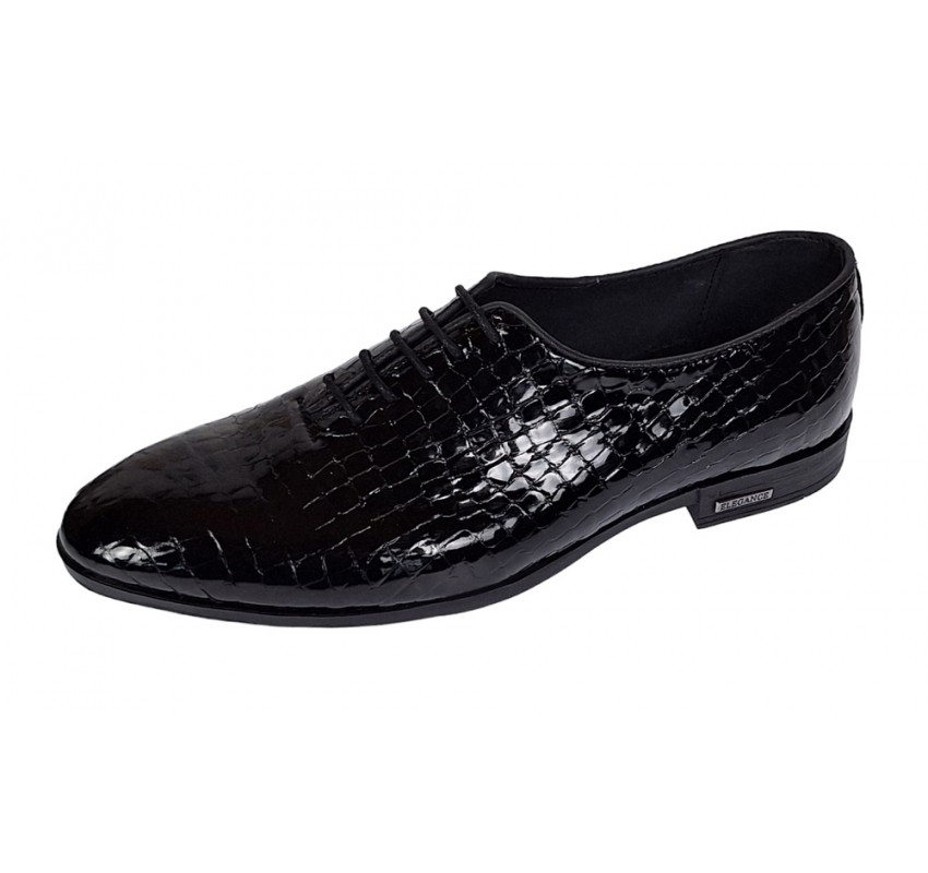Pantofi eleganti pentru barbati, piele naturala croco, Negru - GKR70N