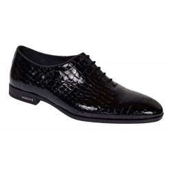Pantofi barbati eleganti, negri din piele naturala croco lac GKR70N