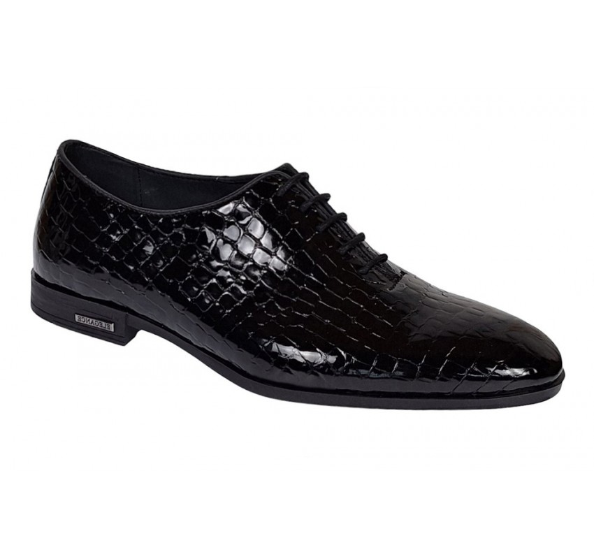 Pantofi barbati eleganti, negri din piele naturala croco lac GKR70N