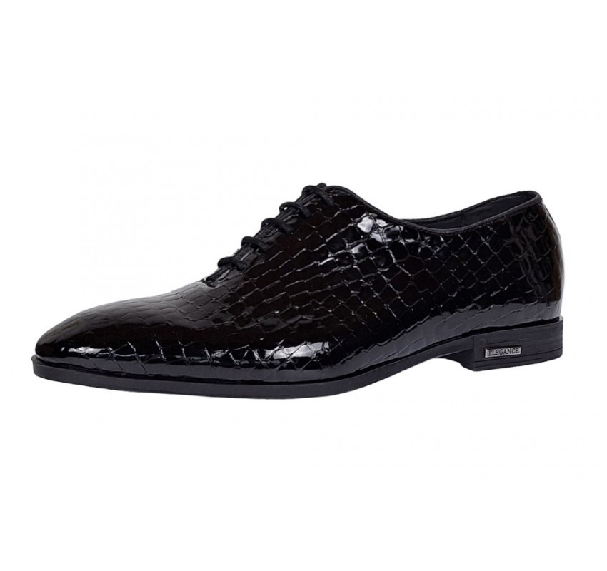 Pantofi barbati eleganti, negri din piele naturala croco lac GKR70N