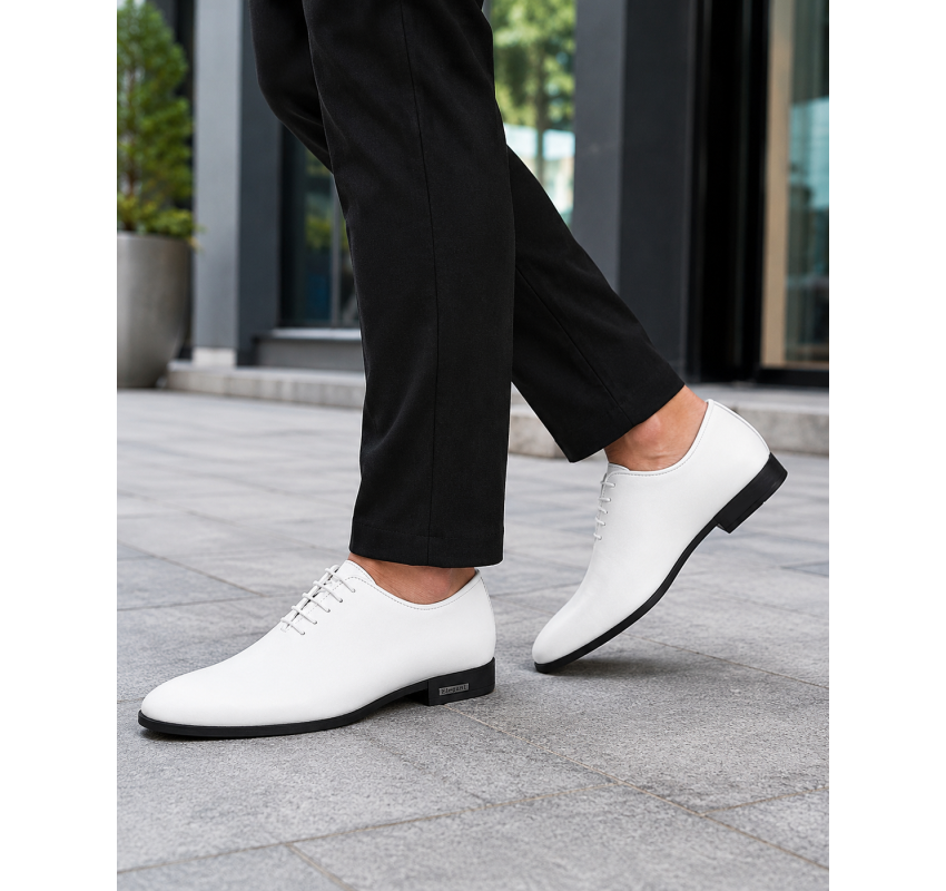 Pantofi albi eleganti barbati piele naturala GKR71A