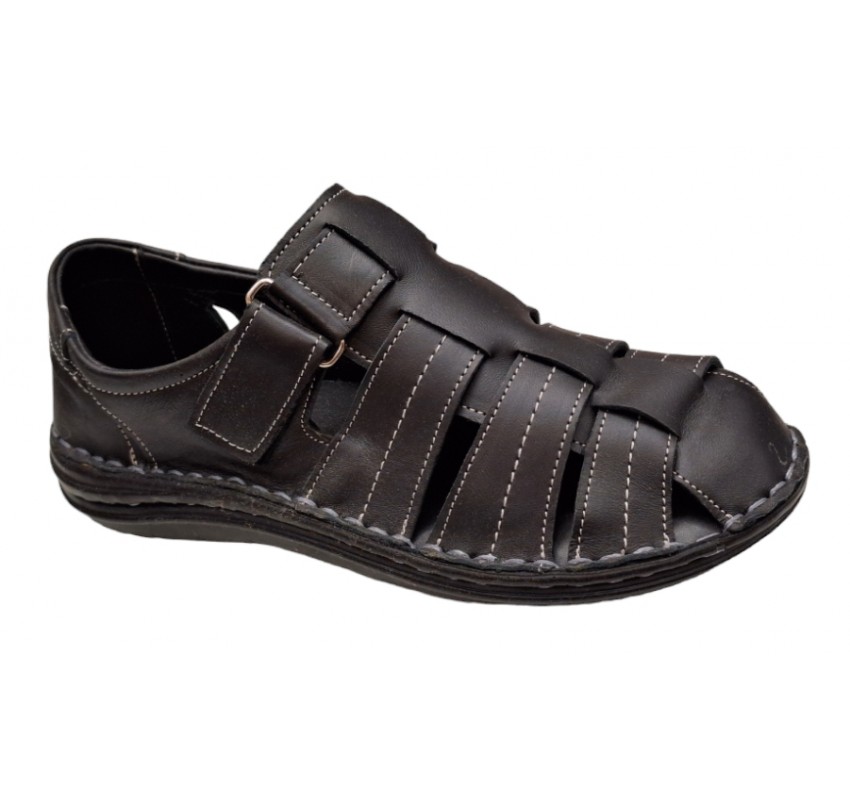 Sandale barbati casual din piele naturala Negru Box GKR73N