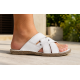 Papuci bărbați albi din piele naturală, cu barete late și talpă flexibilă – GKR74ALB