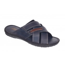 Papuci barbati din piele naturala de culoare bleumarin - GKR74BL