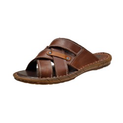 Papuci barbati din piele naturala maro - GKR74M
