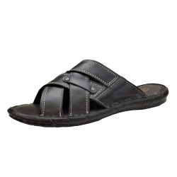 Papuci barbati din piele naturala de culoare neagra - GKR74N