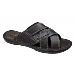 Papuci barbati din piele naturala de culoare neagra - GKR74N