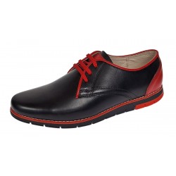 Pantofi barbati casual din piele naturala Negru si Rosu Marimea 40