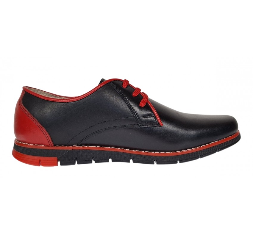 Pantofi barbati casual din piele naturala Negru si Rosu Marimea 40