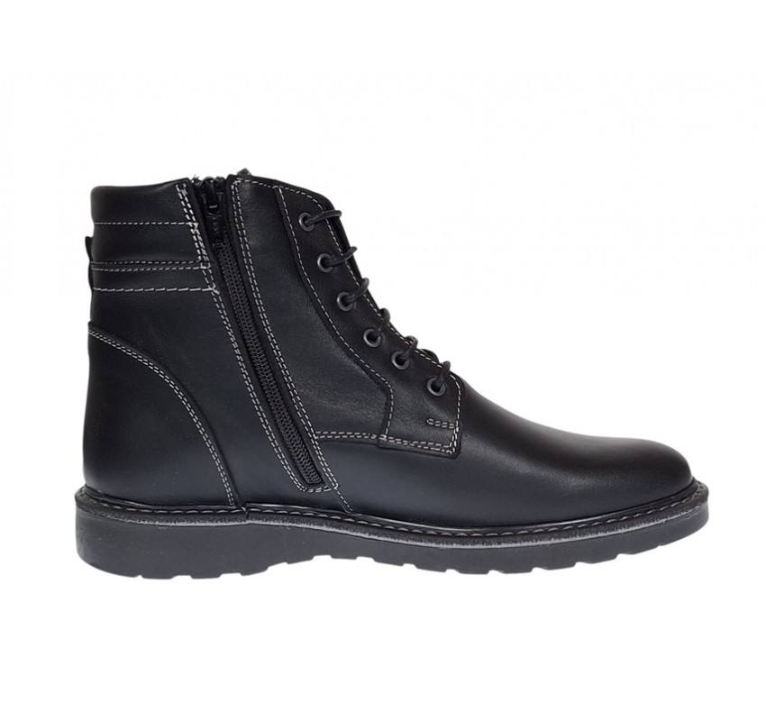 Ghete barbati din piele naturala cu siret si fermoar (imblanite) Corsa Negru GKR7XN