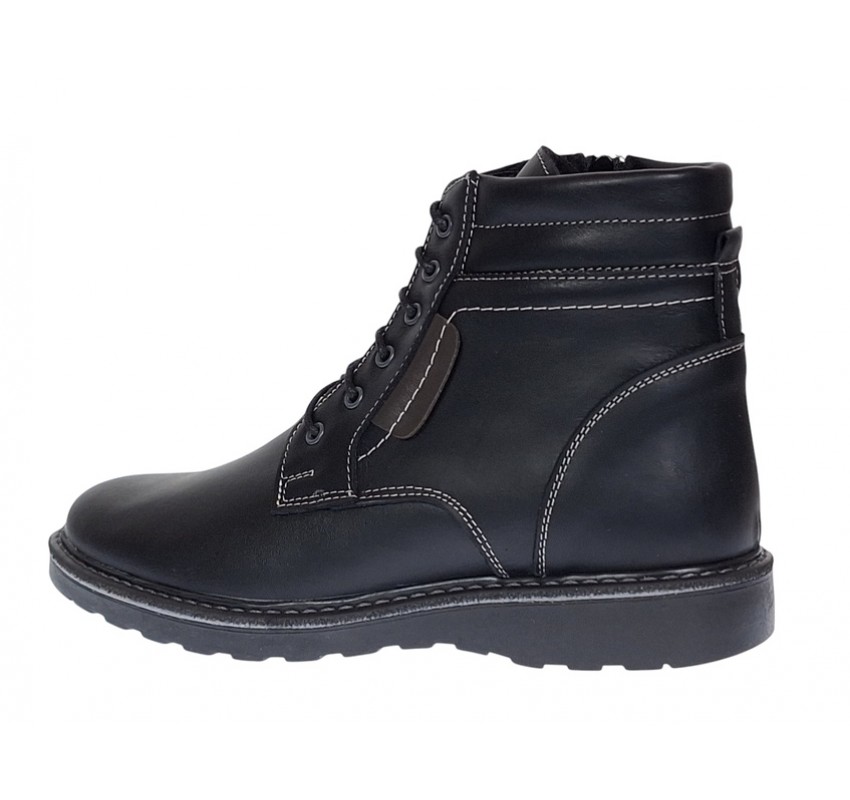 Ghete barbati din piele naturala cu siret si fermoar (imblanite) Corsa Negru GKR7XN