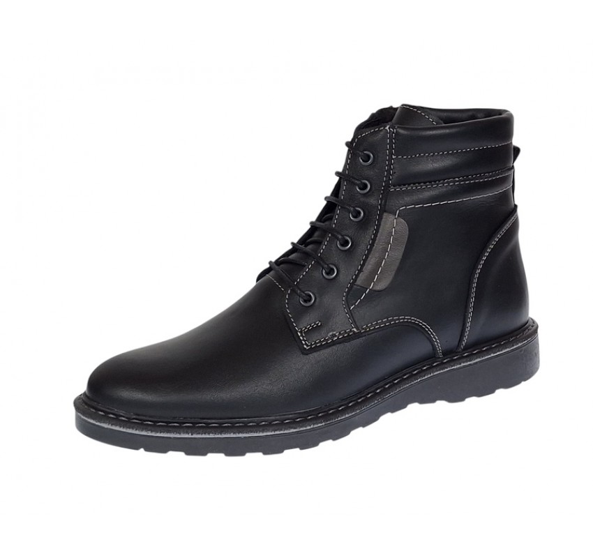 Ghete barbati din piele naturala cu siret si fermoar (imblanite) Corsa Negru GKR7XN