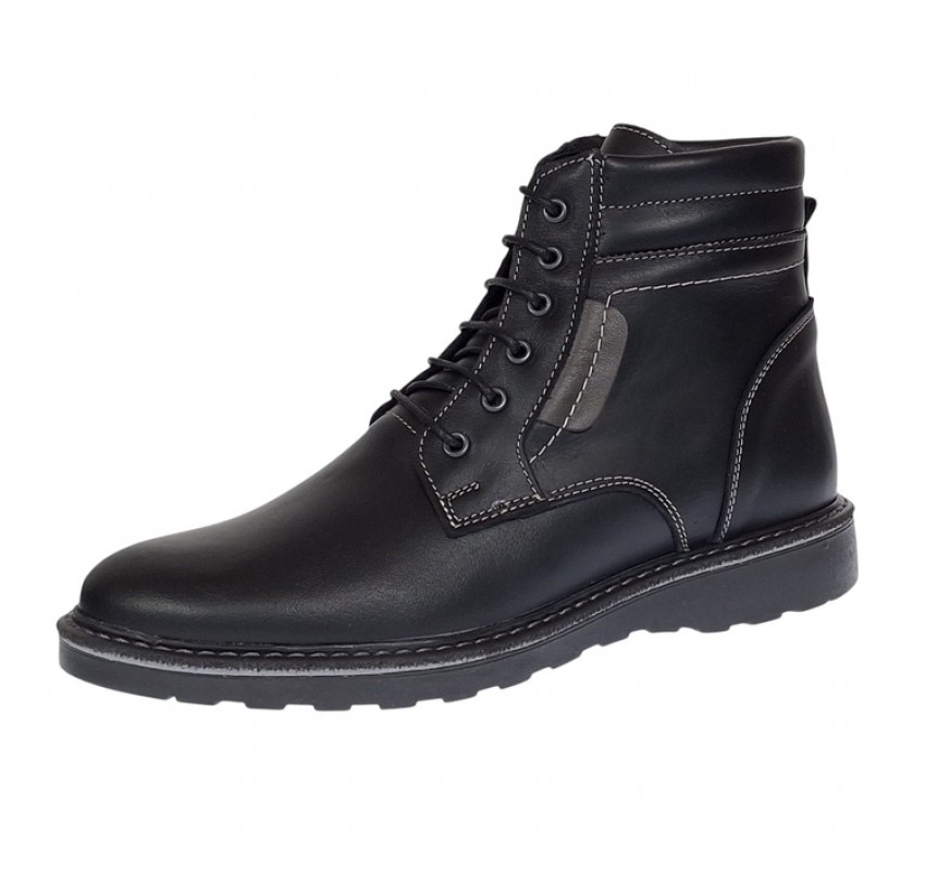 Ghete barbati din piele naturala cu siret si fermoar (imblanite) Corsa Negru GKR7XN