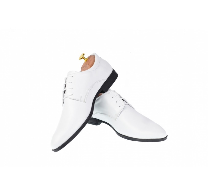 Pantofi albi barbati, clasici, eleganti din piele naturala box - GKR80A